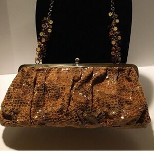 Emma Rose Purse Faux Snake Skin Print Beaded Kiss Latch beaded  Chain Strap